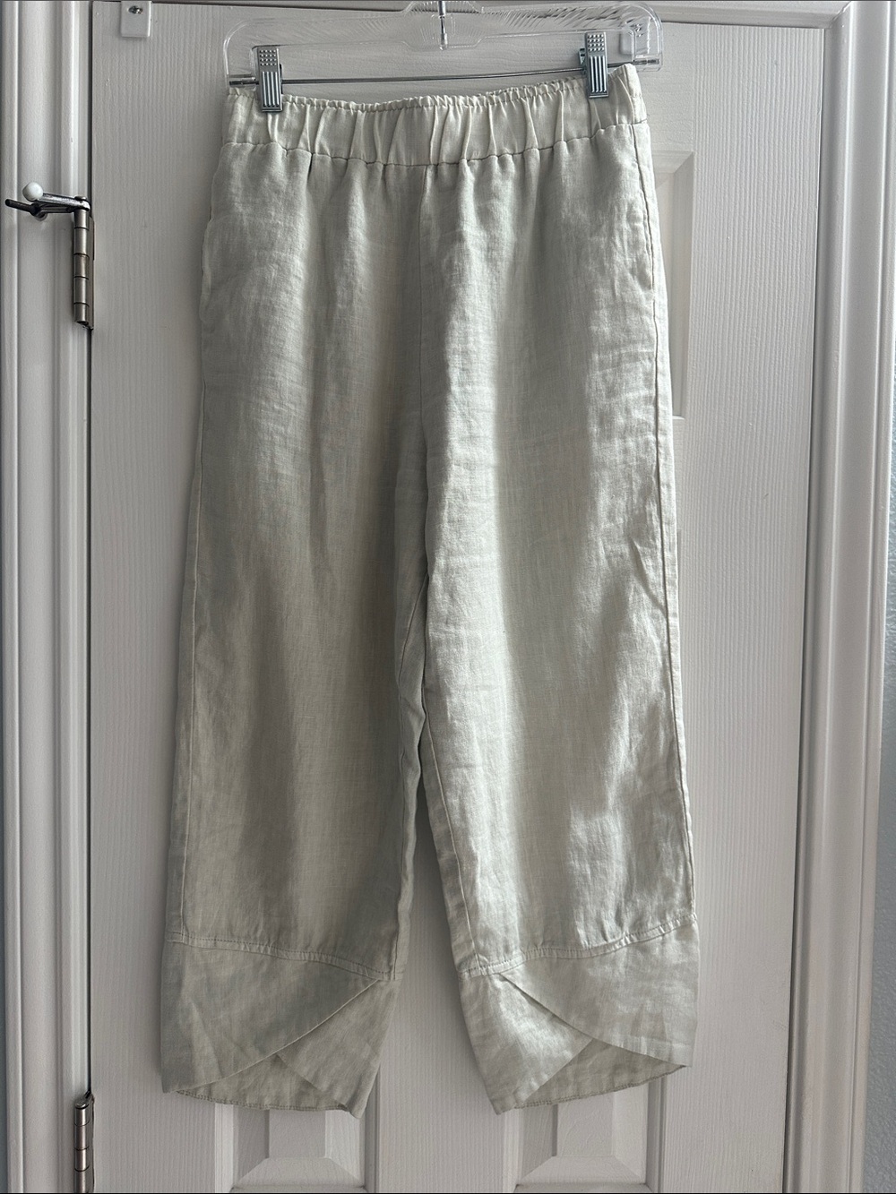M. Rena Linen Cropped Pants Tulip Hem Lagenlook Neutral Stone Women’s M